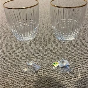 Waterford Lismore Diamond gold wine glass pair